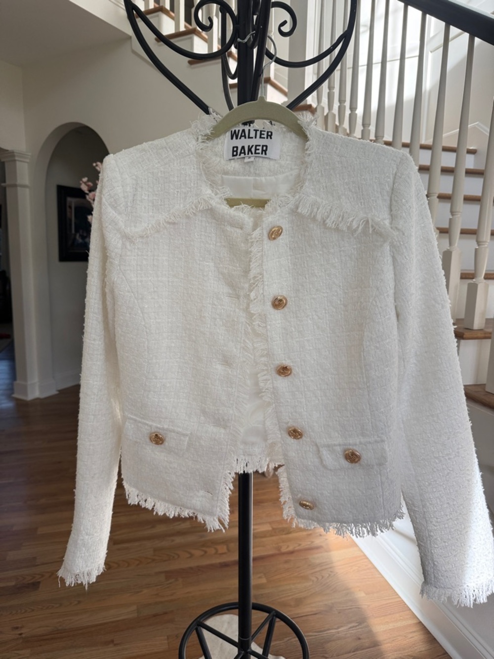 Walter Baker Ivory Fringe Tweed Cropped Blazer